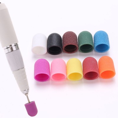 Colorful Pedicure Manicure Abrasive 3pcs Sanding Caps+1pc Rubber Mandrel Set For Callus Removal And Nail Filing